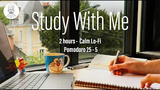 Study with me 2 Hours / Afternoon of light rain 🌦️📚 / Pomodoro 25-5 / Lo-Fi
