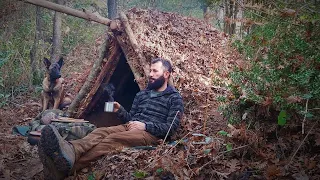 Winter Bushcraft Camping in Underground Bunker, Digging a Primitive Survival Stealth Shelter by Hand