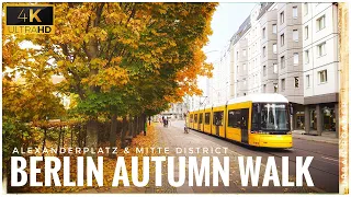 Autumn Walking Tour in Berlin, Germany 🍂 - Morning Walk around Alexanderplatz - 4K HFR | ASMR Sound