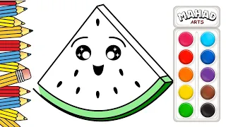Watermelon 🍉 & More Fruits Drawing, Painting and Coloring for Kids | How to Draw, Lesson #050