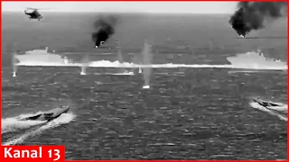 Russia shared images of Ukrainian naval drones attacking ships in the Black Sea