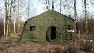 A huge army tent. Life in the forest