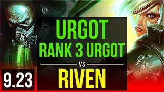 URGOT vs RIVEN (TOP) | Rank 3 Urgot, KDA 12/3/14, Legendary | NA Grandmaster | v9.23