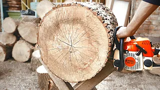 How to Cut Thick Logs With a Stihl MS 180 Chainsaw