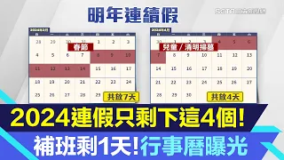 2024年只有4個連假！僅小年夜放假要補班　2024行事曆出爐｜生活新聞｜三立iNEWS苑曉琬 主播｜投資理財、財經新聞 都在94要賺錢