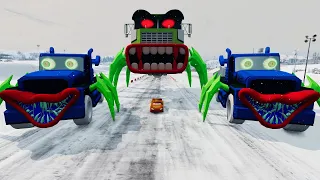 Epic Lightning McQueen's Great Escape from Mack Eater, Francesco Eater and Colossus XXL | BeamNG