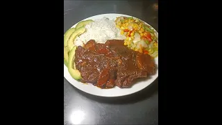 My Sunday Dinner 🍽️ Brown Stew PORK, White Rice and vegetables