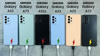 Samsung A53 vs A73 vs A52s vs A33 vs A23 vs A72 Battery Charging Test | Fast Charging Test