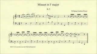 Mozart, Minuet in F major, K 5, Piano