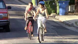 Josh Hutcherson out for a bike riding with his girlfriend Claudia Traisac in Los Angeles.