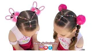 Penteado Infantil Fácil, Maria Chiquinha ou Coques 🐰💖 | Two Buns or Ponytails Hairstyle for Girls 🥰💖