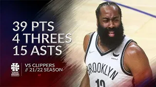 James Harden 39 pts 4 threes 15 asts vs Clippers 21/22 season