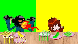 Green vs Yellow Food Challenge vs Girlfriend X Whitty | Friday Night Funkin' Animation Mukbang