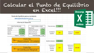 🔶  Calcular el punto de equilibrio con Excel. Ejercicio práctico Resuelto.