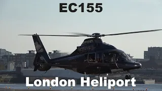 EC155 helicopter engine start and takeoff at London heliport
