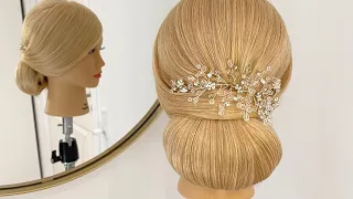 How to Make a Easy Classic hair updo in 4 min ✨ Wedding Hairstyle - Düz topuz nasil yapilir ✨