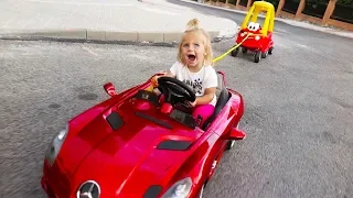 Little Girl Elis Ride On Red Mercedes Benz SLR Mc Laren Stirling Moss 12V Power Wheel with Baby Doll