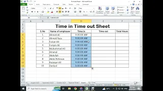 Calculating Time in and Time out in Ms Excel | In Hindi