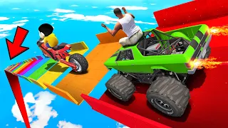 SHINCHAN AND FRANKLIN TRIED THE IMPOSSIBLE COLORFUL MEGA RAMP PARKOUR CHALLENGE IN GTA 5