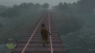 Red Dead Redemption: Walking the railroad bridge drunk..