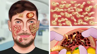 ASMR Clean Maggot Larvae & Many Pustules on the face | Acne Deep Cleaning Animation