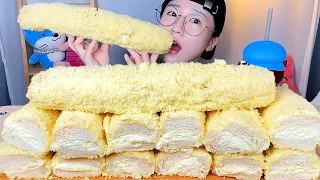 SUB) Castella Cream Bread White Roll 🤍 Eating Show. Dessert Mukbang