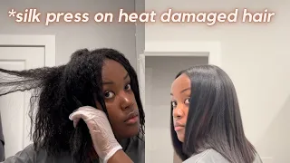 silk press on heat damaged natural hair | the best product for transitioning..no big chop!