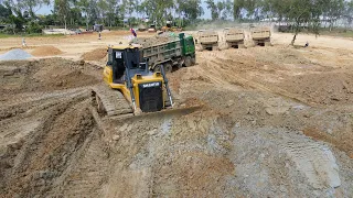 1 Hour of the Showing Best Activity Filling Land by Bulldozer SHANTUI With Many Dumps Truck 25 Ton