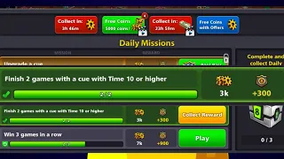 Finish 2 games with a Cue with time 10 or higher | New Daily Mission in 8 ball pool |