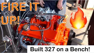 327 Fired Up! 40 Seconds of FUN (Watch your Volume) Five Star Engines-Built Start and Bench Run V8!