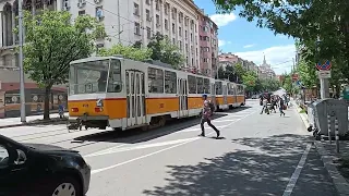 Some trams in Sofia, Bulgaria.