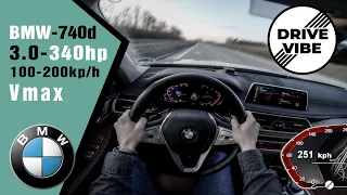 [4k] BMW 740d (2020) 340hp - POV - 0-100 - 100-200kph Autobahn - Vmax - TopSpeed