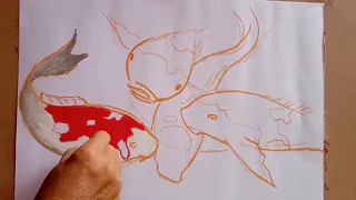 Menggambar ikan Koi dengan Crayon.