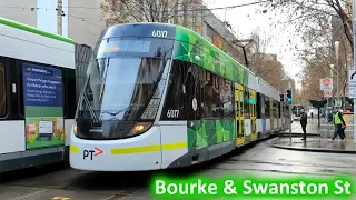 Trams in the Melbourne CBD; Bourke & Swanston Street Intersection