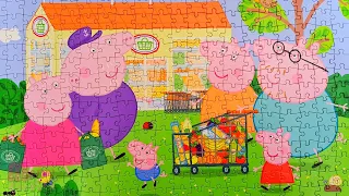 Семья Пеппы в Супермаркете делают покупки - собираем большой пазл для детей | Merry Nika