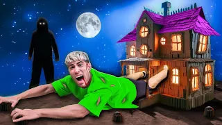 24 HOURS IN CARDBOARD MANSION OF HORROR !!