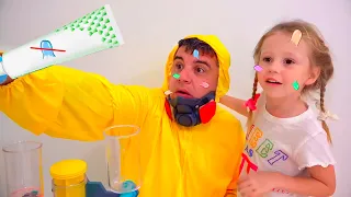 Nastya and dad funny story of makeup toys and a big pimple