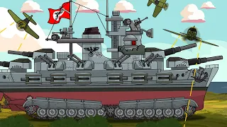 The continuous track powered "Tirpitz" monster ship! Cartoons about tanks