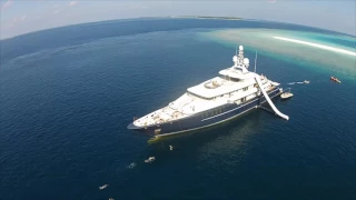 FunAir Yacht Slide drone film with crew swinging out to sea