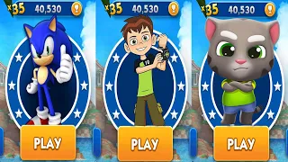 Sonic Dash vs Talking Tom Gold Run vs Ben 10 Up To Speed - All Characters Unlocked Showcase Gameplay