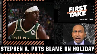 Stephen A. blames Jrue Holiday's defense for Trae Young's 48 points in Game 1 | First Take