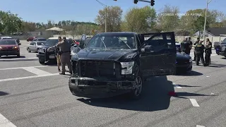 Pursuit of carjacking suspect ends in multi-vehicle crash on Collins Road in Clay County