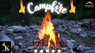 Realtime Campfire by the River at Sunset with Crackling Fire Sounds - (2 Hours) in 4K