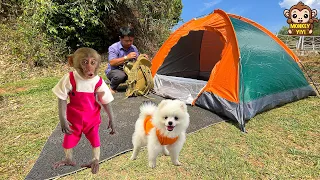 The process of monkey YiYi getting sick while camping with grandpa