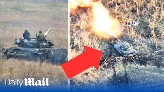 Ukraine tank fires point-blank at Russian-held trenches forcing Putin's men to flee from Donbas