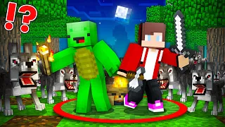 3 Days of Survival in the Red Circle with Wild Wolves in Minecraft - Maizen JJ and Mikey