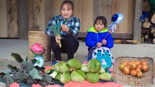 Daily chores, Harvest Cauliflower Cabbage Tomato,Take it for sale, Pick up your daughter from school