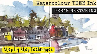Watercolour THEN Ink Urban Sketching - Get your composition right first time