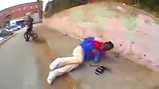 BMX Rider Jumps Over Bum and Hits his Head