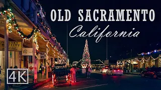 [4K] 🎄 Old Sacramento at night - California USA - Walking Tour
